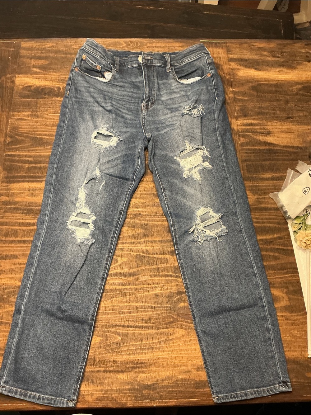 Aeropostale Women's Distressed Medium Blue Boyfriend Jeans